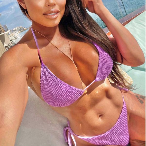 

women two piece bikini multicolor swimwear qj1423 fashion pure color lace-up sporty beach suit swimsuit, White;black