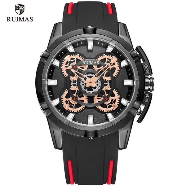 

2020 ruimas luxury men's quartz watches luxury army sports wristwtach man black silicone strap waterproof watch 547196p, Slivery;brown