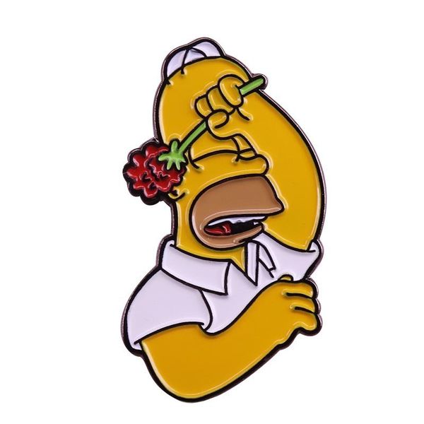 

cute and shy simpson holding rose brooch comedy anime badge cosplay anime brooch clothes backpack accessories gifts for friends, Blue