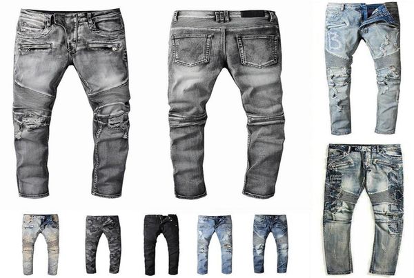 

mens fashion designer jeans distressed ripped biker slim straight denim for men s print army fashion mans skinny pants popular sty3240028, Blue