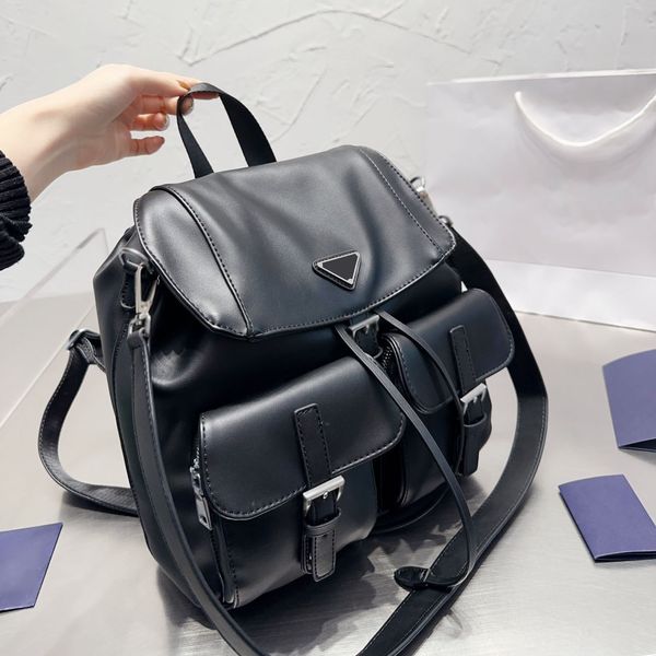 

designer multi pocket backpack genuine soft leather classic black school bag nylon lined french outdoor large capacity handbags college shou
