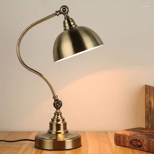 

Library Table Lamps Art Deco Bronze Lamp Led Work Reading Light Study Room Class Desk Vintage E27 Rustic Plated Iron
