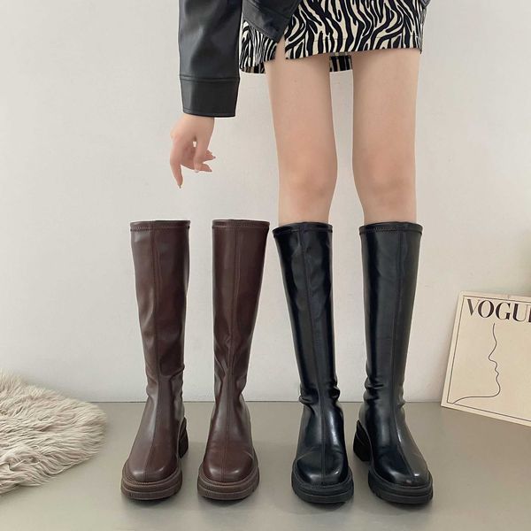 

boot 's new rear zipper long leather thick bottom skinny high knight 221213, Black