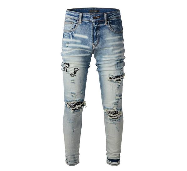 

20ss mens designer jeans distressed ripped biker slim fit motorcycle denim for men s fashion jean mans pants pour homm6342284, Blue
