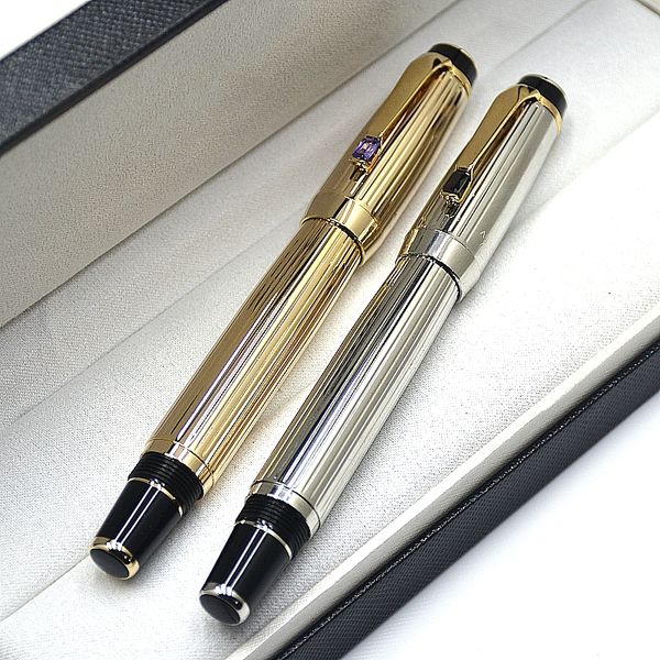 

writing pen golden silver wave point design rollerball fountain pens office school supplies with diamond and serial number on clip, Blue;orange