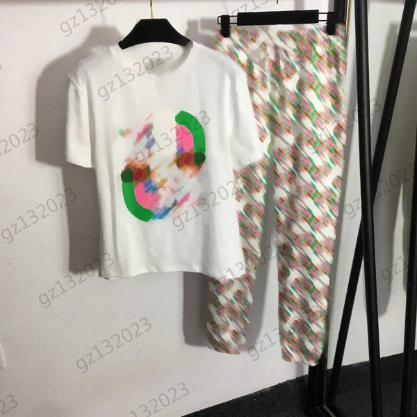 

two piece sets womens two pieces pants chest colorful logo print crew neck short sleeve shirt loose ankle banded trousers women clothing 3 c, White