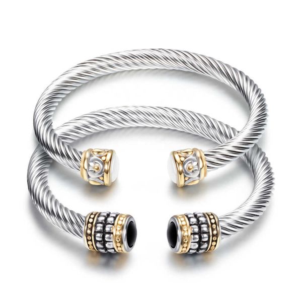 

new arrivals european retro style titanium steel cable mesh cuff bracelets, Golden;silver