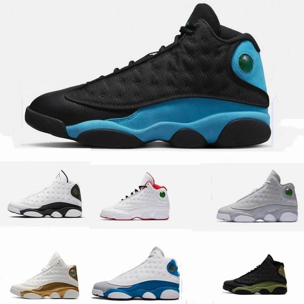 

aj13 french black blue university mens basketball shoes playoffs celestine retro flint air jordens 13s jumpman sports sneakers olive green w