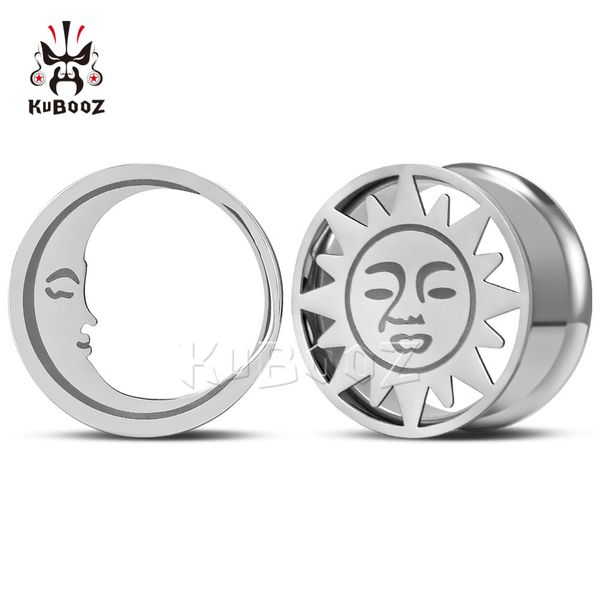 

kubooz sun moon ear tunnels plugs expanders stainless steel earrings gauges piercing body jewelry stretcher 34pcs wholesale, Silver