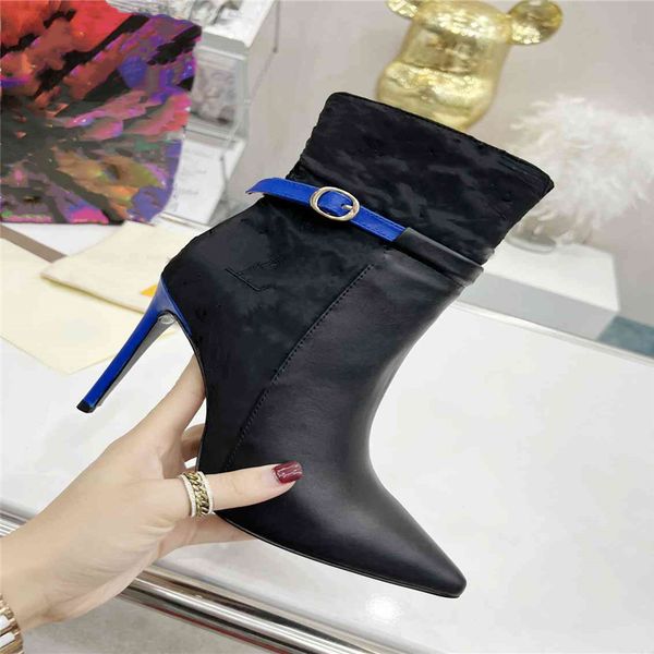 

super mini boots louiseity fashion women decorative flat heel winter thick sole leather warm wool high heel snow viutonity 07-016, Black