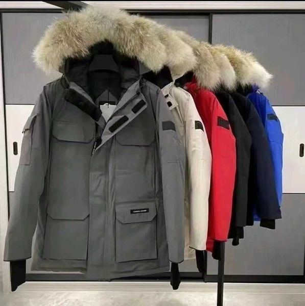 

winter goose down coat mens fashion parka waterproof windser advanced fabric thick doudoune with real wolf fur keep warm goode, Black