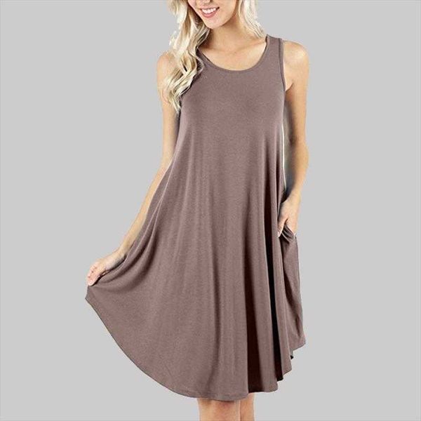 

womens spring and casual dresses summer sleeveless pocket round neck vest large, Black;gray
