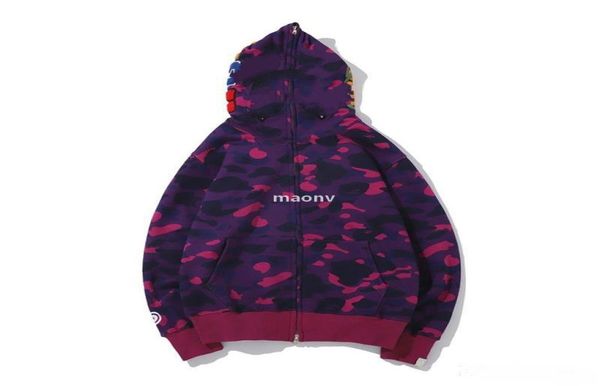 

lover camo shark print cotton sweater hoodies men 039s casual purple red camo cardigan hooded jacket m7456765, Black