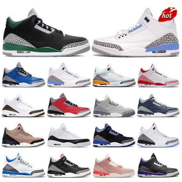 

3 men basketball shoes 3s pine blue unc midnight navy medium grey violet fire red black white cement tinker mens trainers sports sneakers