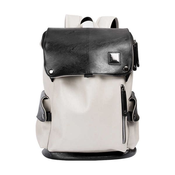 

backpack patchwork pu leather travel backpacks men women large capacity multi-pocket backpack students lapschoolbag 230411