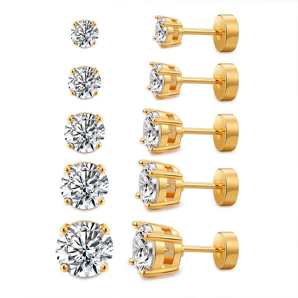 

europe and america screw back earrings 18k yellow gold plated bling round cz earrings studs for men woman, Golden;silver