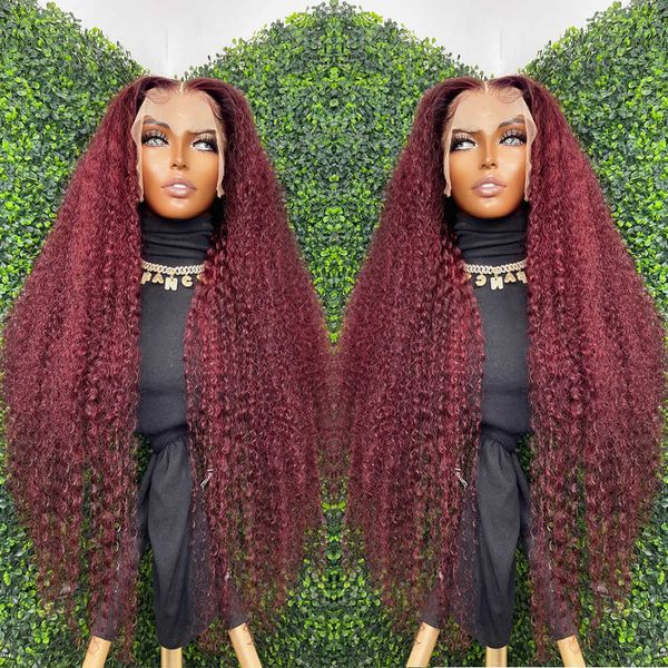 

lace wigs 13x4 deep wave frontal burgundy front human hair for women pre plucked brazilian 99j loose 221216, Black;brown