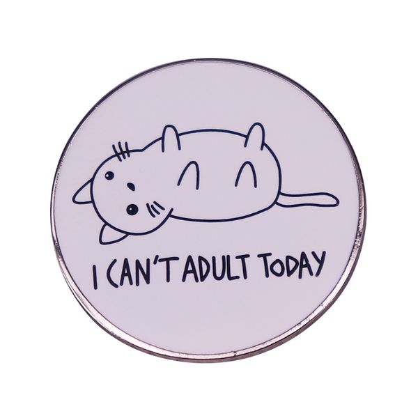 

i can't today enamel pin lazy cat brooch funny cute kitty badge, Blue