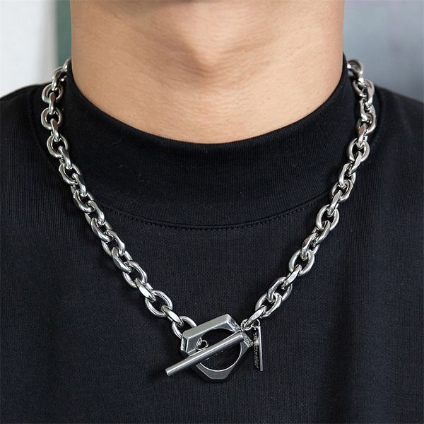 

ins original cuban chain shaped buckle necklace hip hop fashion titanium steel chain jewelry accessories for men and women, Silver