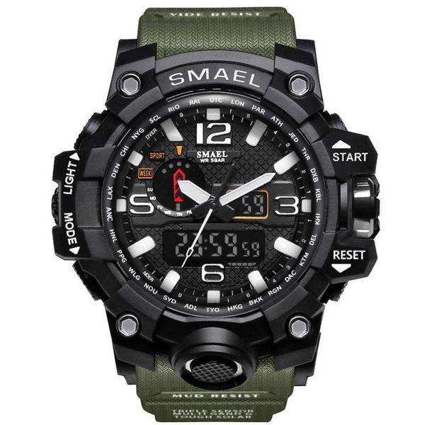 

smael brand men sports watches dual display analog digital led electronic quartz watches 50m waterproof swimming watch1545 clock2201, Slivery;brown