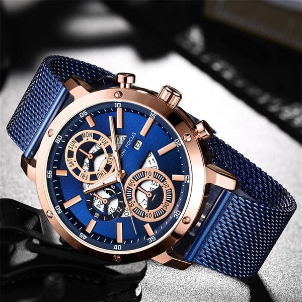 

relogio masculino new sport chronograph mens watches brand luxury mesh strap steel quartz clock waterproof big dial watch men229u, Slivery;brown