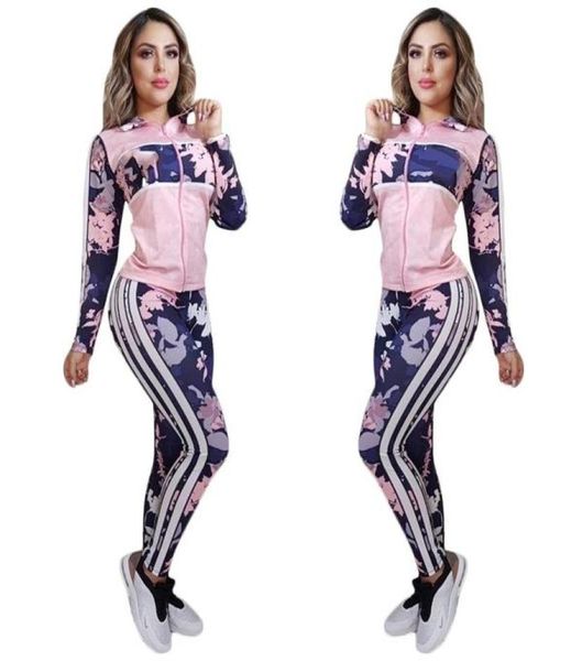 

womens active tracksuits fashion flowers pattern with stripe outfits 2020 autumn jacket leggings for whole trendy 2 pieces s4710071, Gray