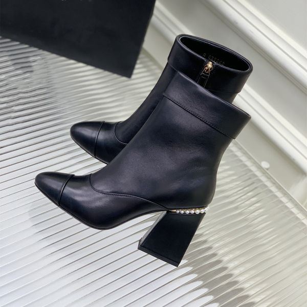 

designer channel boots shoes nude black pointed toe mid heel long short boots shoes mqe