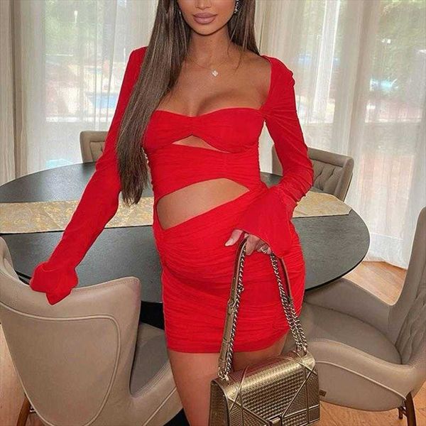 

tube dress summer selling long sleeve hollow pleated square collar hip, Black;gray