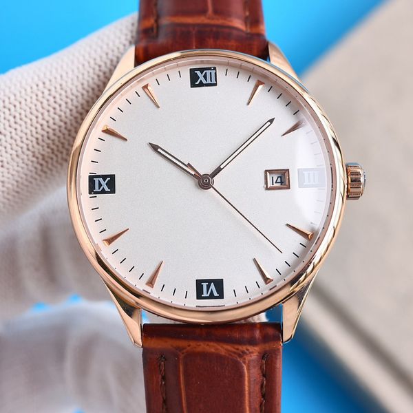 

classic mans watch 40mm automatic mechanical wristwatches business leather wristwatch montre de luxe watches for men, Slivery;brown