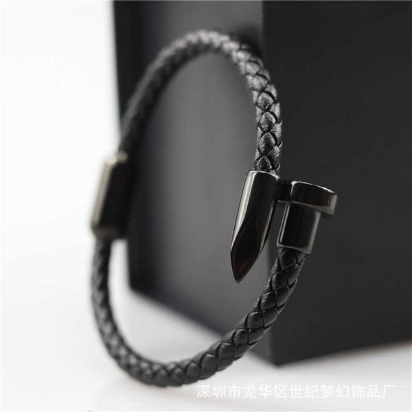 

designer japanese and korean fashion jewelry nail leather bracelet c home stainless steel jx024, Black