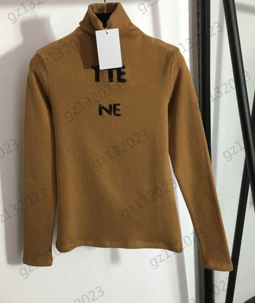 

womens clothes t-shirts chest glitter embroidery casual joker high collar fleece pullover undershirt fashion brand women apparel 4 colors 1, White