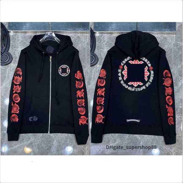 

3a 22s classic mens zipper ch hoodies designer horseshoe sanskrit cross print pullover heart hooded sweatshirts sweater luxury woman jackts, Black