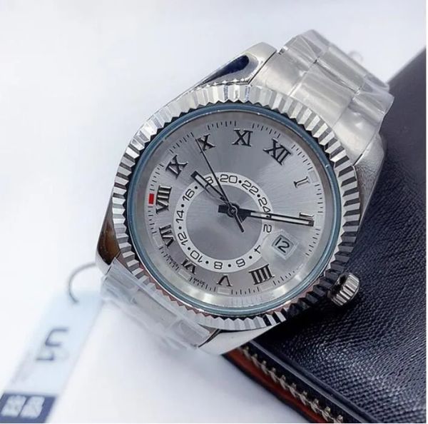 

2023 u1 grade aaa mens automatic mechanical watches 42 mm sky dwell watch full stainless steel luminous waterproof classic montre de luxe, Slivery;brown