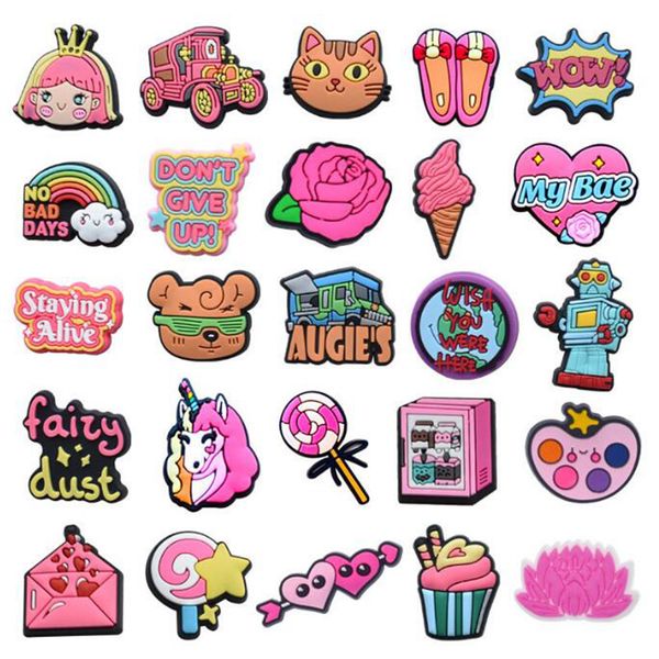 

wholesale pvc anime cartoon luxury cute designer crock shoe charm custom croc charms, White;pink