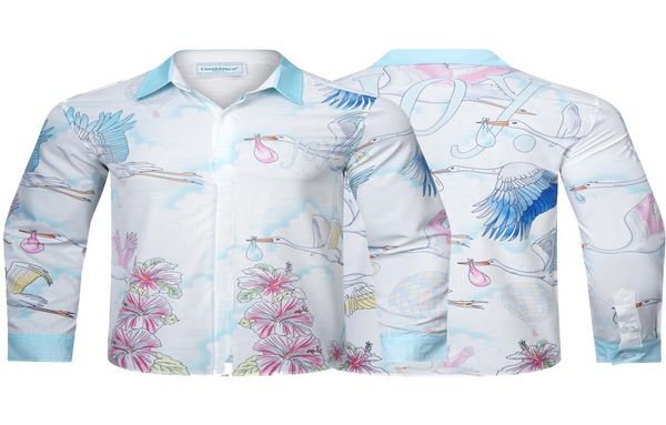 

new men casual shirts casablanc crane flowers and birds around the gradient fairyland longsleeve lapel flower shirt temperament l2542977, White;black