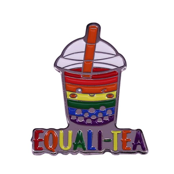 

equali tea lgbtq rainbow boba milk tea enamel brooch pin lapel metal pins brooches badges exquisite jewelry accessories gifts, Blue