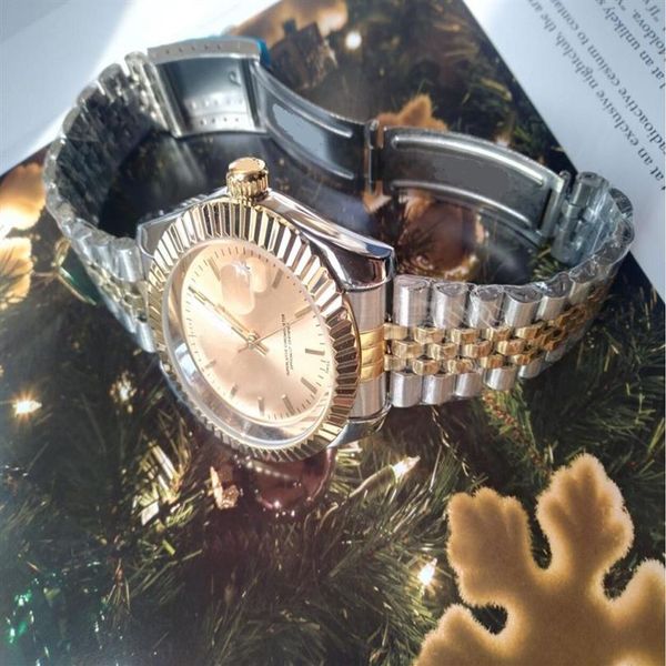

mens automatic mechanical watches silver strap blue gold watch stainless waterproof wristwatch women montre de luxe lady watches308i, Slivery;brown