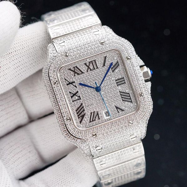 

2022 new full diamond mens watch automatic mechanical watches 40mm with diamond-studded steel bracelet wristwatch fashion business wristwatc, Slivery;brown
