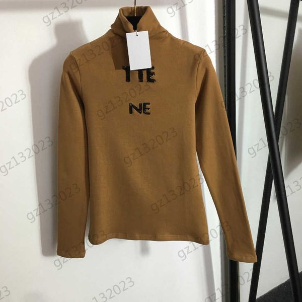 

womens clothes t-shirts chest glitter embroidery casual joker high collar fleece pullover undershirt fashion brand women apparel 4 colors, White