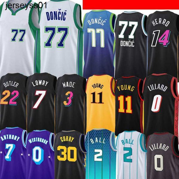 

77 luka trae young doncic basketball jimmy 22 butler tyler 14 herro lamelo 2 ball carmelo 7 anthony russell 0 westbrook''nba', Black;red