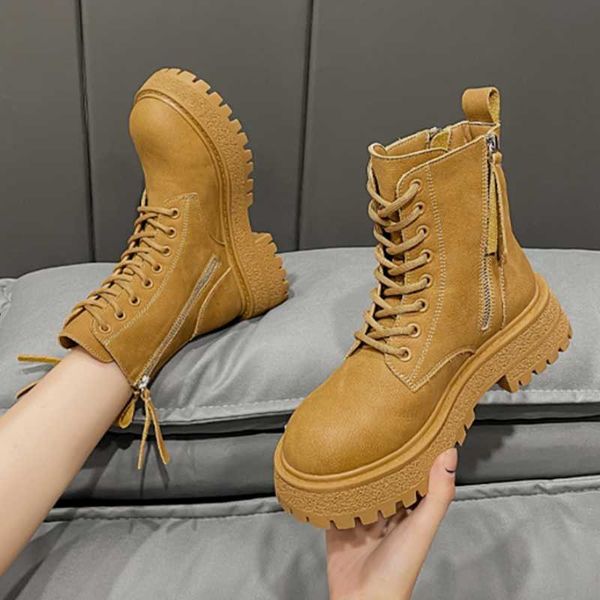 

boots rimocy brown platform motorcycle women round toe non-slip ankle woman thick bottom pu leather short booties mujer 221213, Black