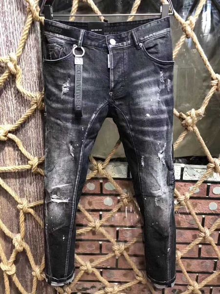 

men's jeans d2 leggings square fit denim ripped fashion designer elastic pants icon splice trousers fashionable 2022 trousers wash slim, Blue