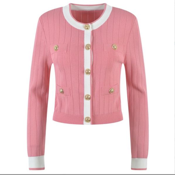 

1220 xl 2022 autumn sweaters women's cardigan crew neck white black pink long sleeve brand same style women's yl