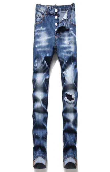 

men ripped slim fit jeans fashion skinny straight leg washed frayed motocycle denim pants hip hop stretch biker men039s trouser6666682, Blue