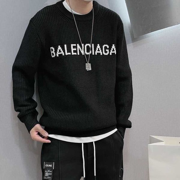 

high edition fashion brand jacquard letter sweater men's autumn and winter fashion paris high street fashion long sleeve knitwear, Black