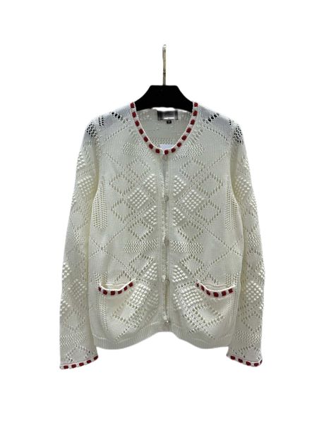

23 early spring new classic v-neck hollow diamond grain cardigan coat, White;black