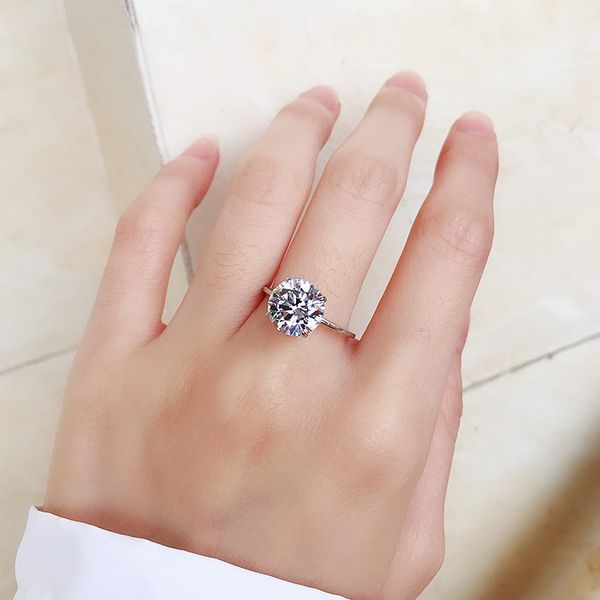

wedding accessories pure silver engagement rings fadeless white round diamond birdal ring proposal ring no fading ladies jewelry r048