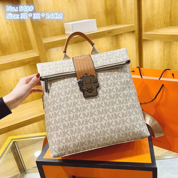 

Wholesale ladies shoulder bags 2 colors street trend letter printing fashion handbag personalized zipper folding backpack outdoor travel leisure leather bag, Beige-548#