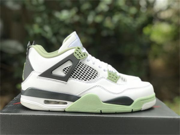 

basketball shoes 4 wmns oil green 4s white seafoam dark ash neutral grey men sports outdoor sneakers aq9129-103