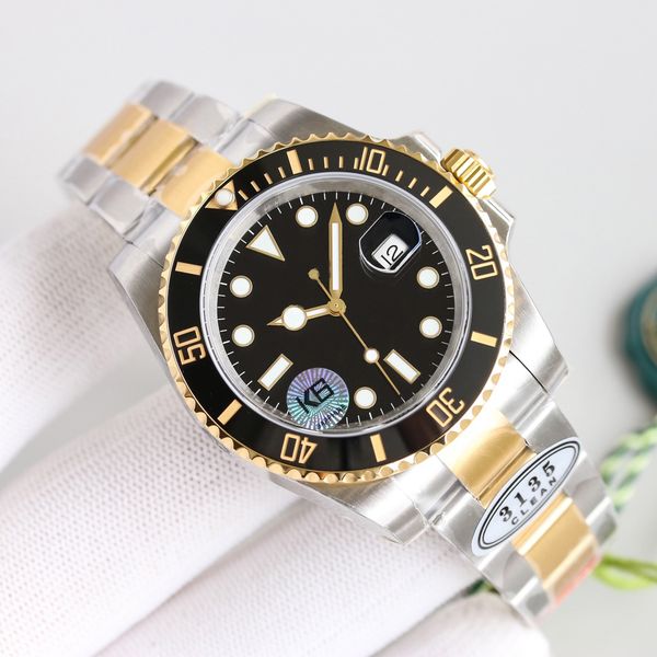 

luxury men's watch submarine black dial 41mm luminous ceramic bezel scratch resistant blue crystal magnifying calendar window automatic, Slivery;brown